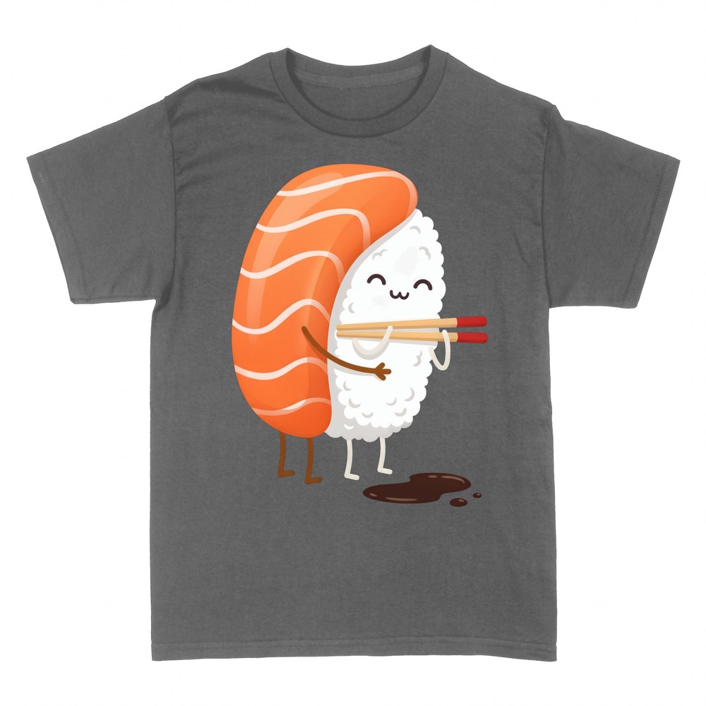 Camisetas: Sushi nigiri kawaii feliz con palillos