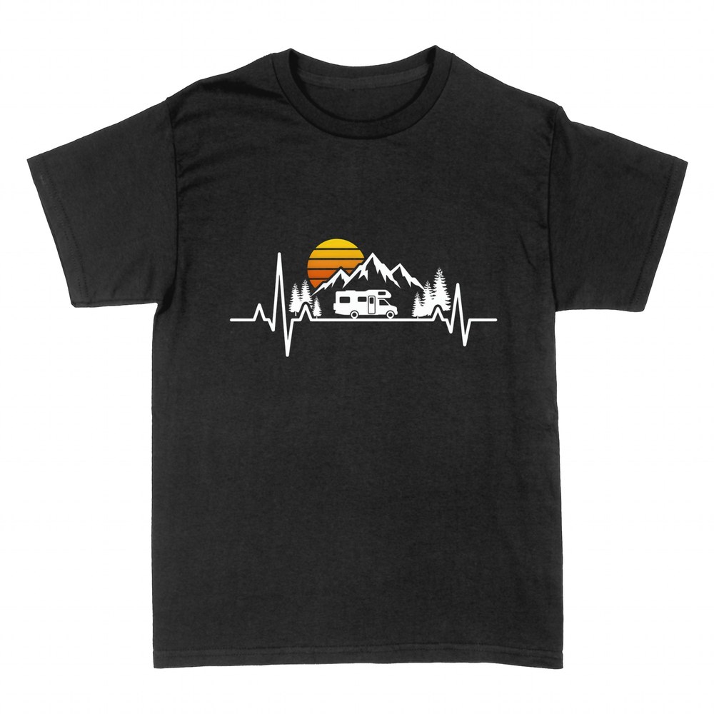Camisetas: Latido autocaravana con monta&ntilde;as y atardecer
