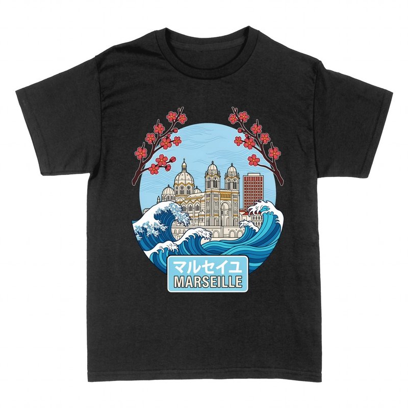 Camisetas: Marsella ola japonesa y catedral