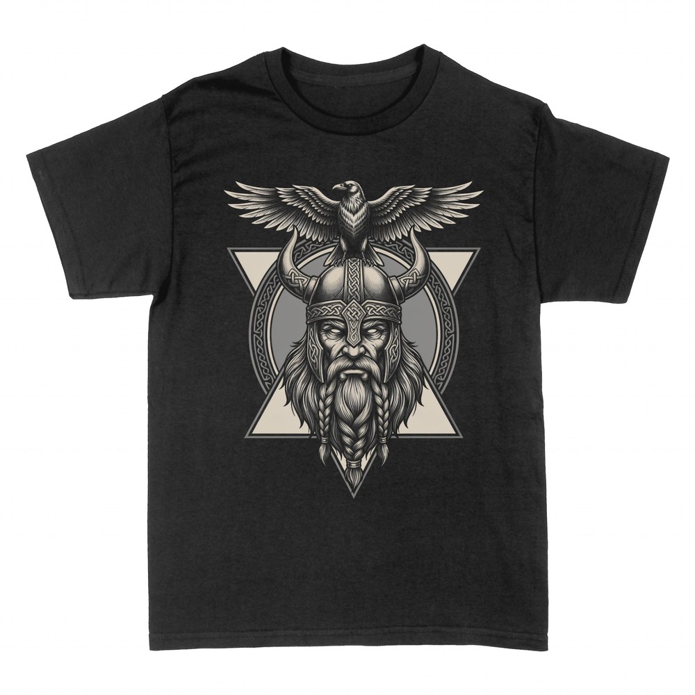 Camisetas: Guerrero vikingo con casco de cuernos y &aacute;guila
