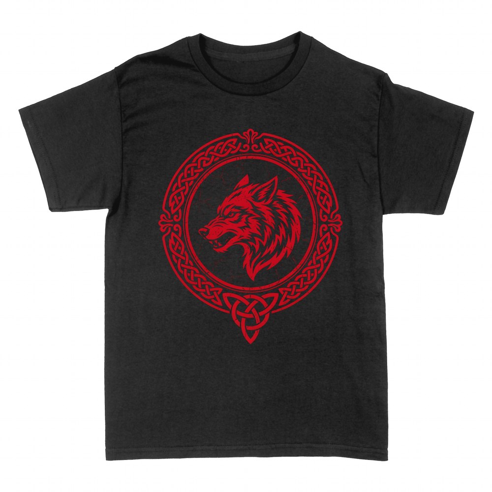 Camisetas: Lobo vikingo con nudo celta y triqueta