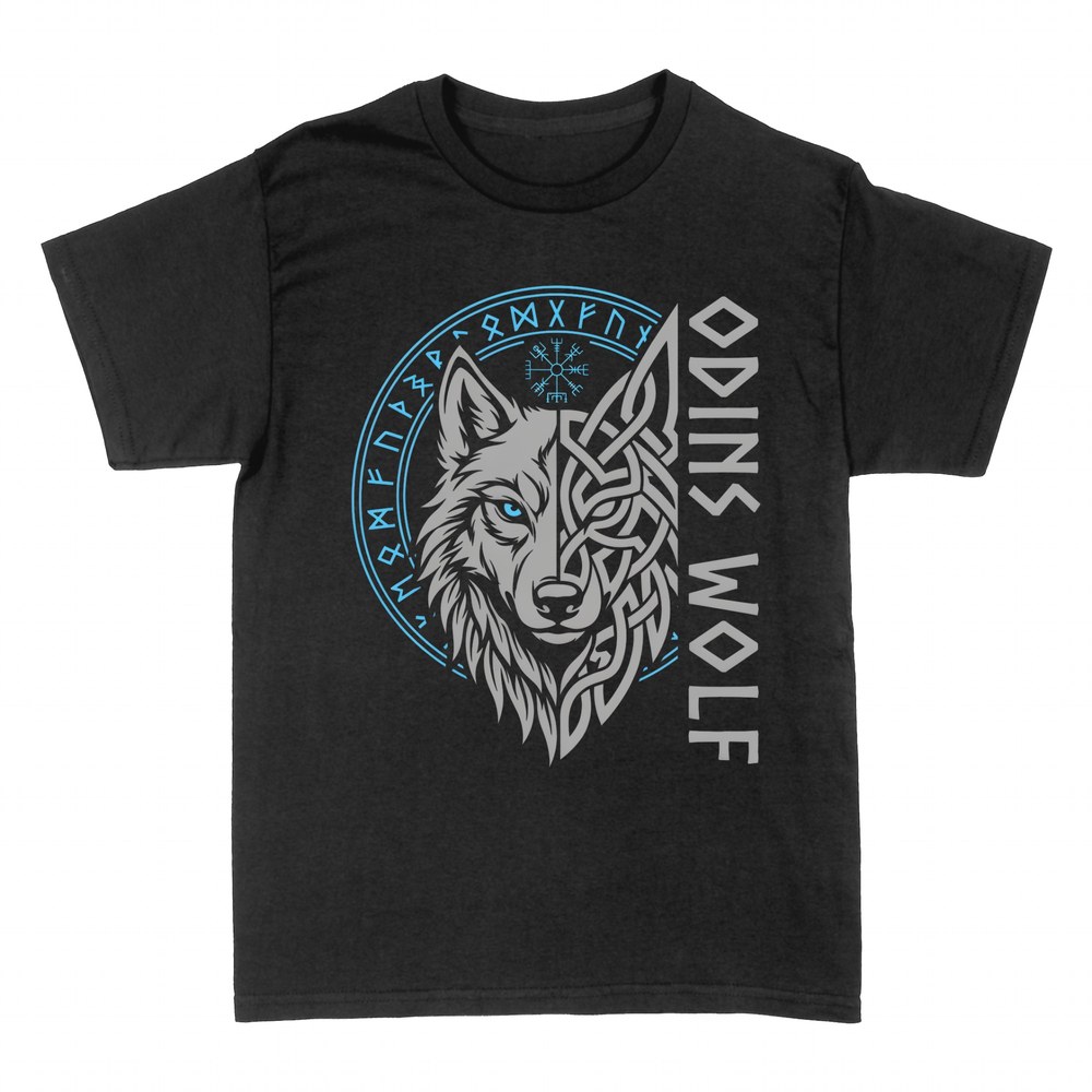 Camisetas: Lobo de Od&iacute;n n&oacute;rdico con runas vikingas