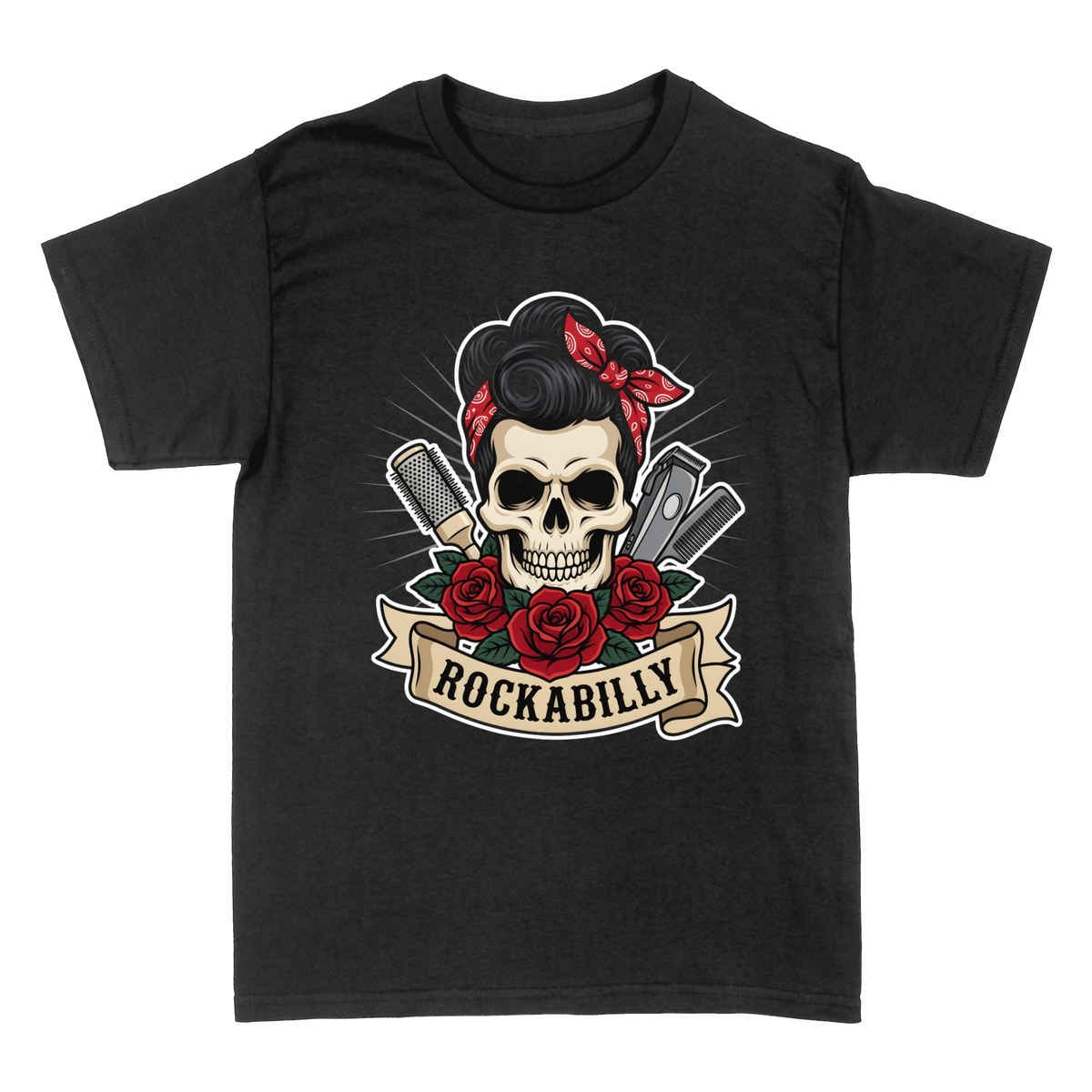 Camisetas: Calavera Rockabilly Barbero