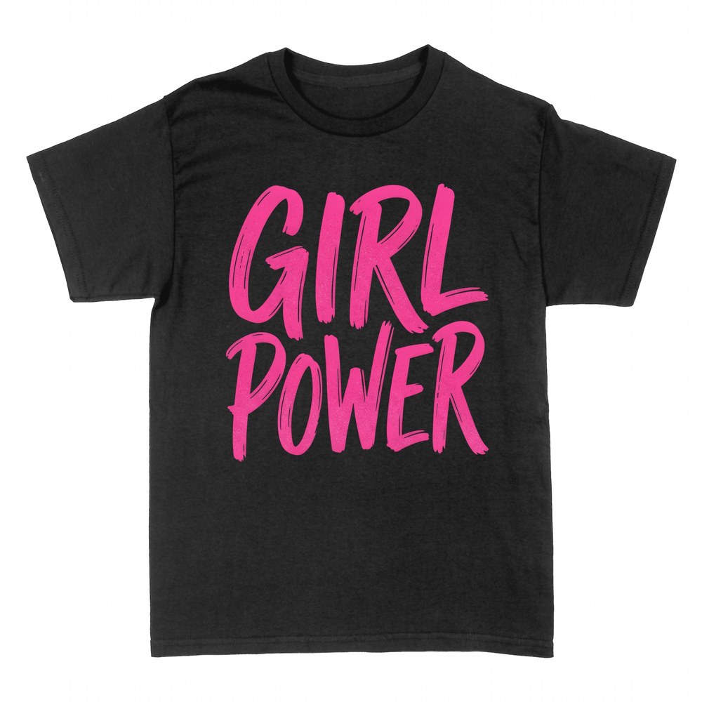 Camisetas: Girl Power letras rosas trazo pincel