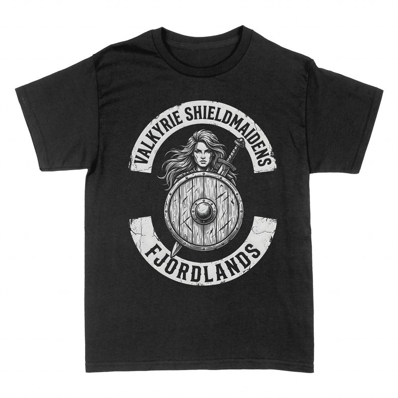 Camisetas: Valquiria escudera vikinga con espada y escudo