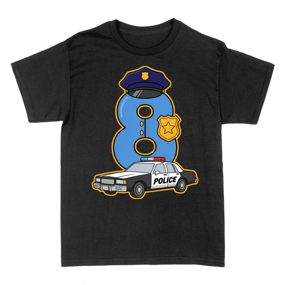 Camisetas: N&uacute;mero 8 Polic&iacute;a Coche Patrulla