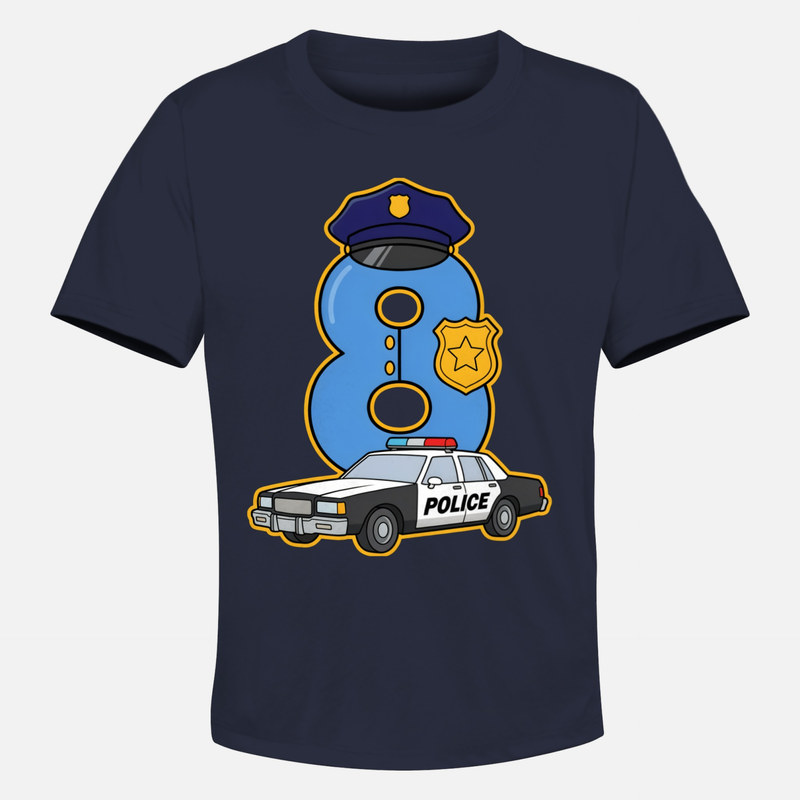 Camisetas: N&uacute;mero 8 Polic&iacute;a Coche Patrulla