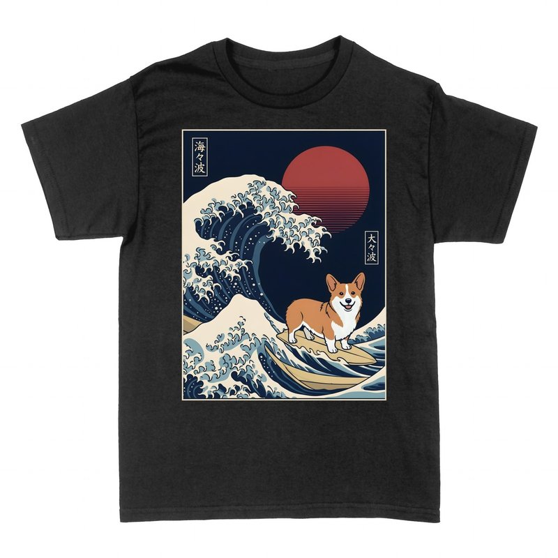 Camisetas: Corgi surfeando ola japonesa ukiyo-e