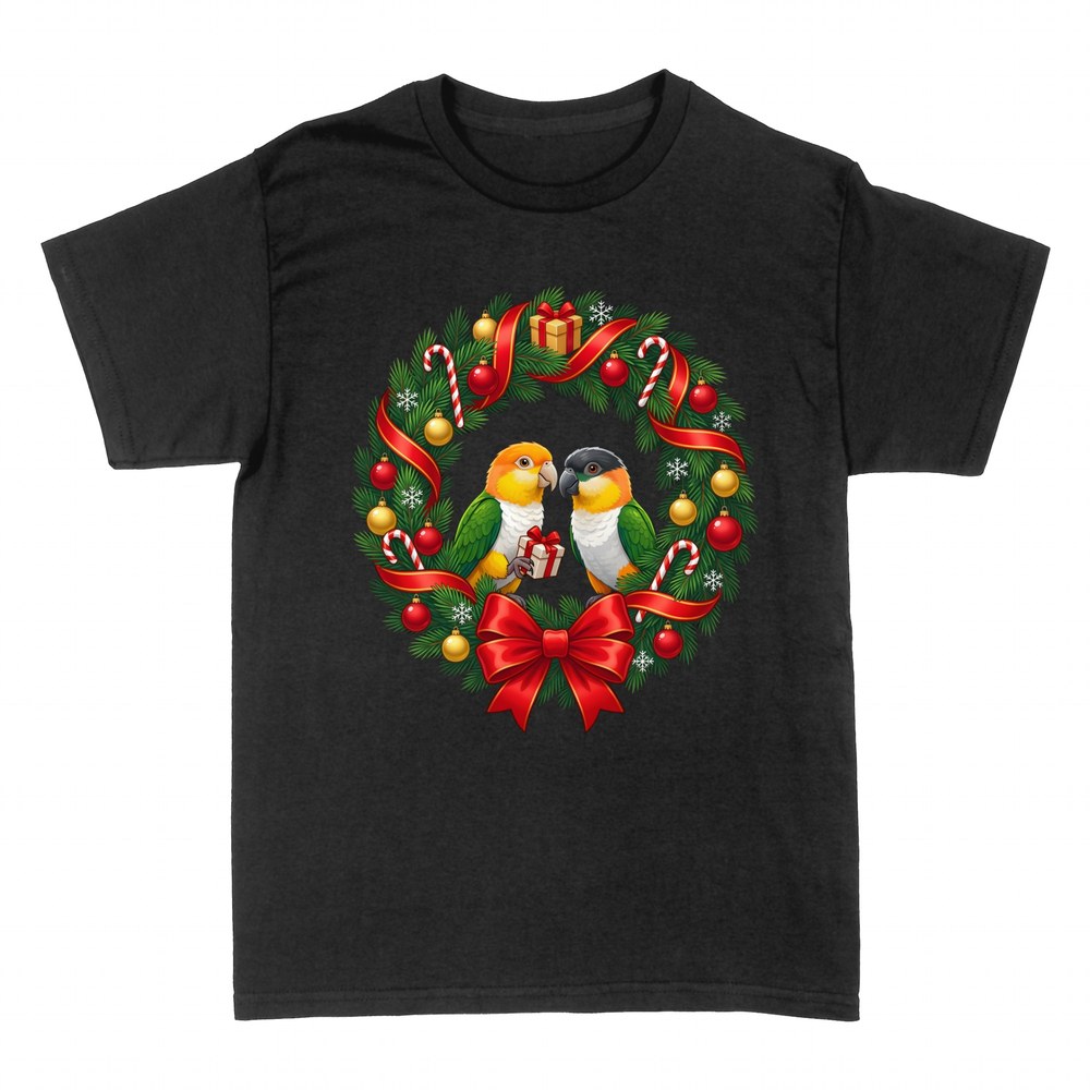 Camisetas: Dos loros caiques en corona navide&ntilde;a