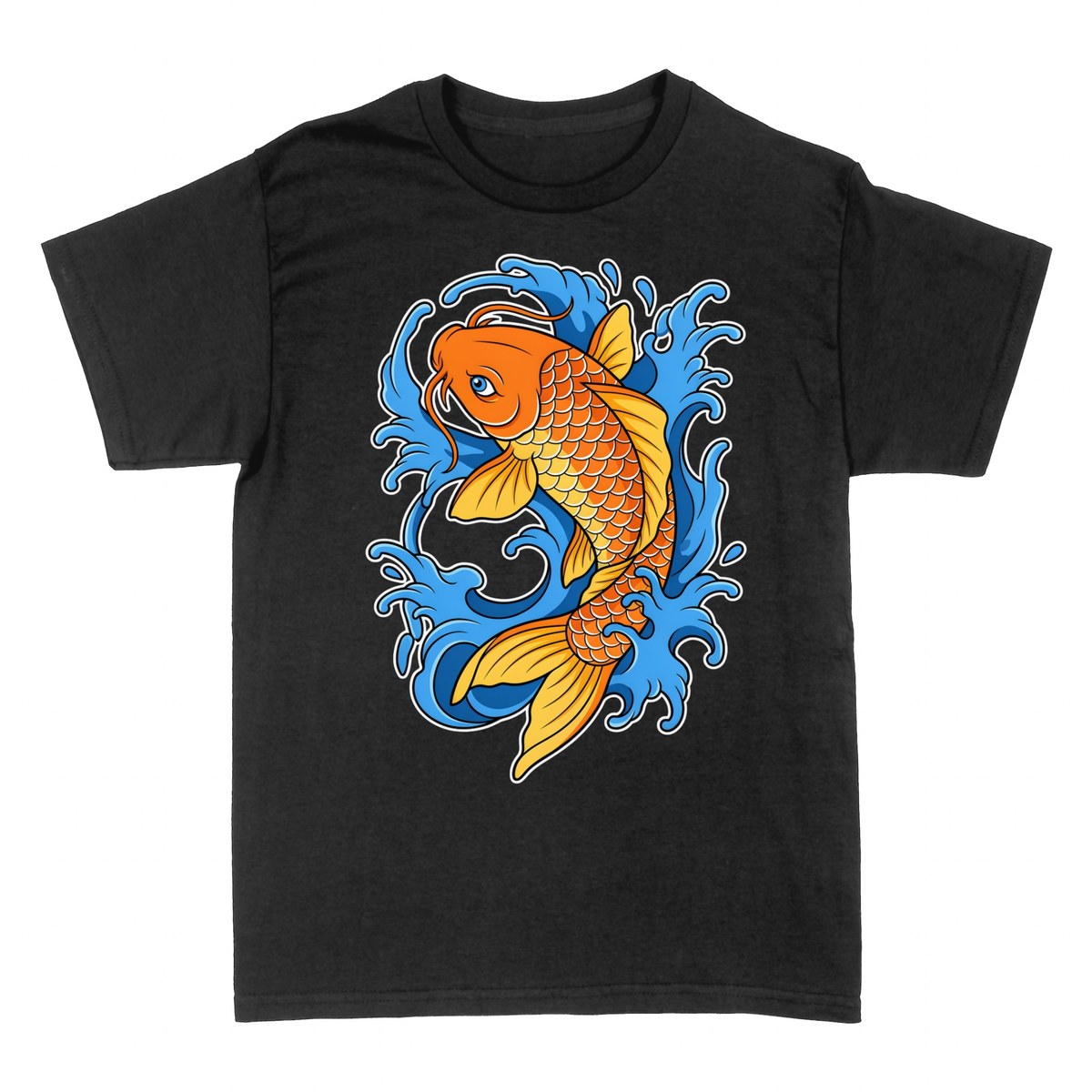 Camisetas: Pez Koi Naranja con Olas Azules