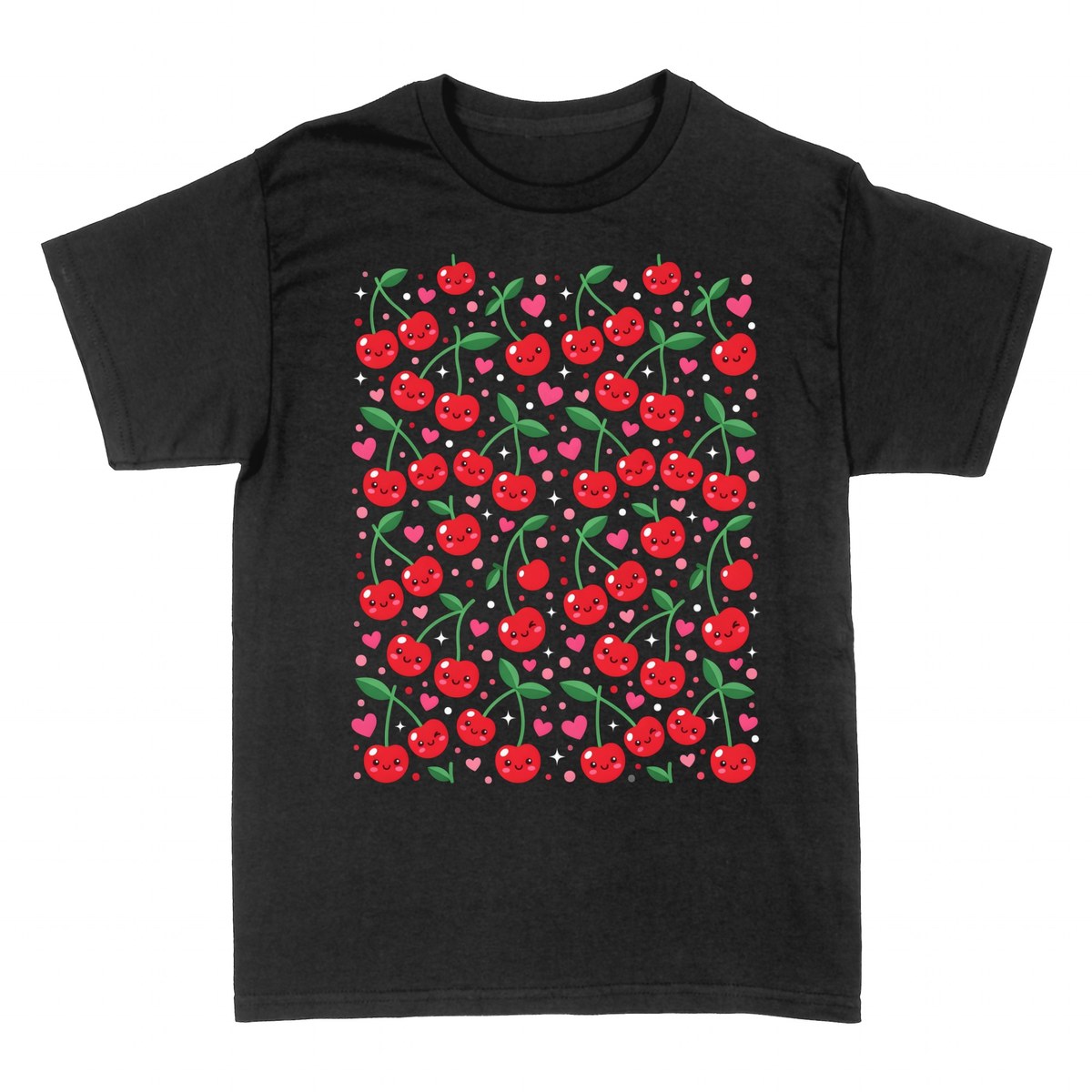 Camisetas: Cerezas Kawaii con Estrellas