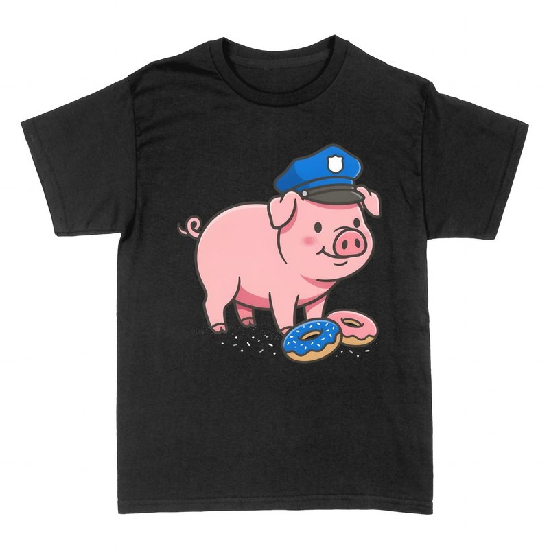 Camisetas: Cerdo Polic&iacute;a con Donuts Kawaii