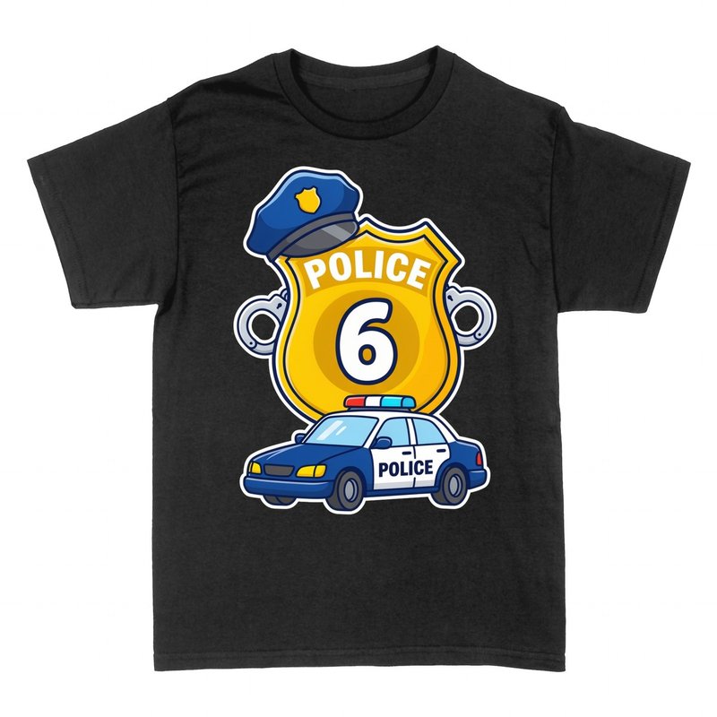 Camisetas: Polic&iacute;a N&uacute;mero 6 - Placa y Patrullero