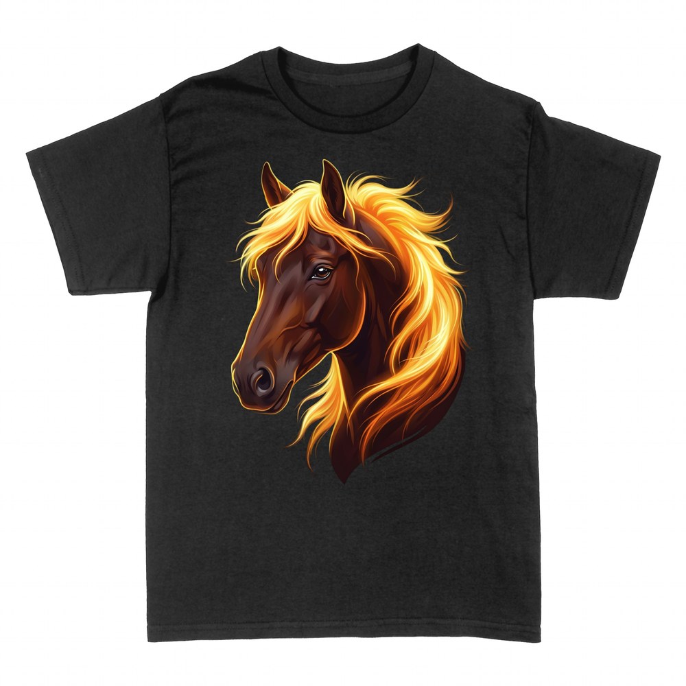 Camisetas: Caballo Oscuro con Melena Dorada