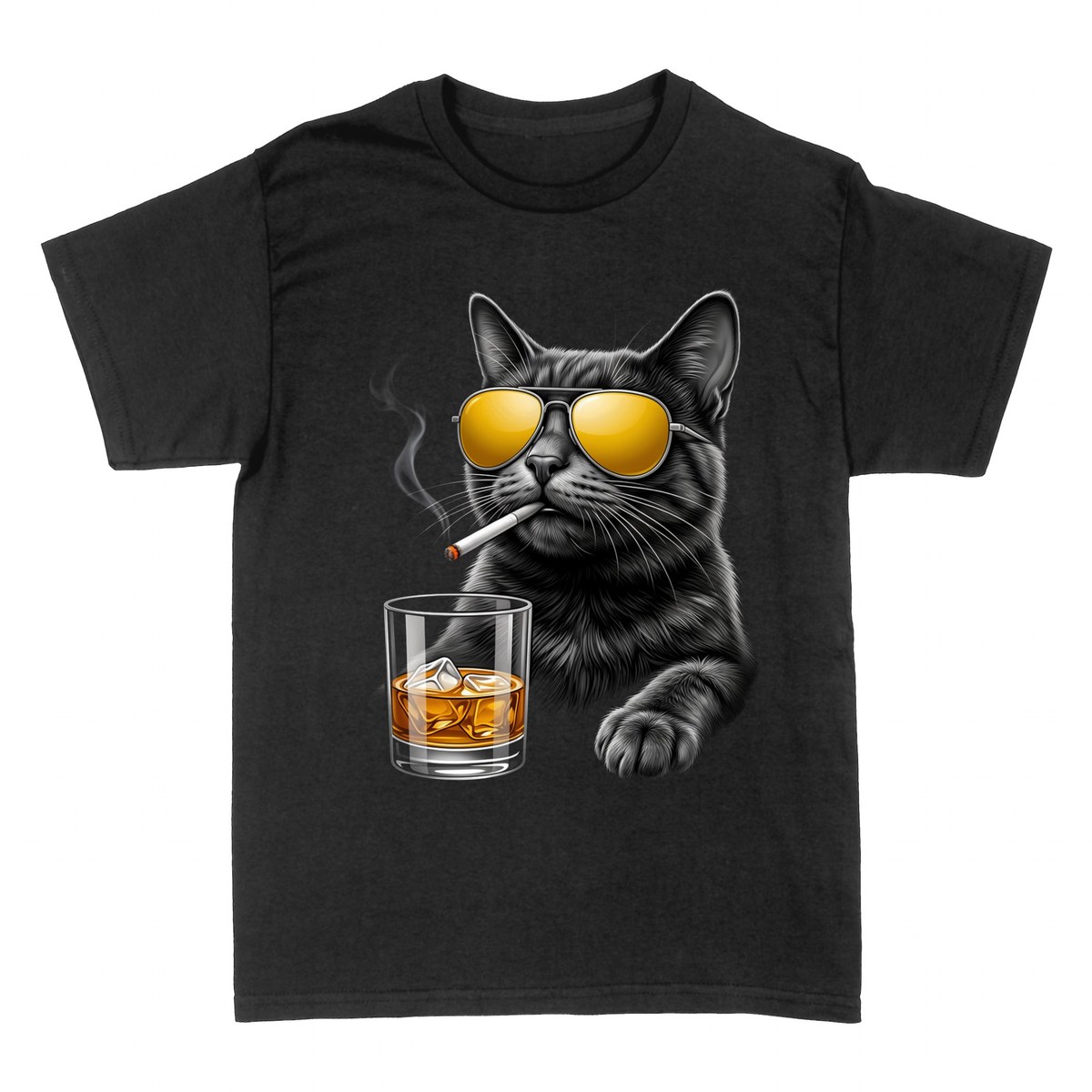 Camisetas: Gato con Whisky y Gafas de Sol