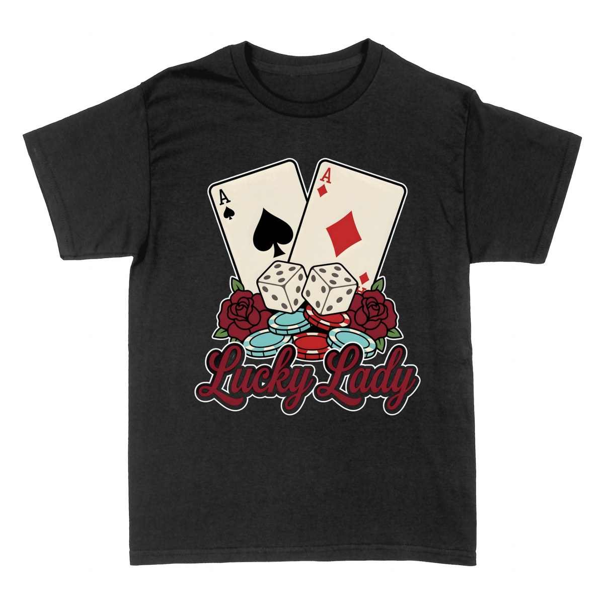 Camisetas: Lucky Lady - P&oacute;ker con Ases y Dados