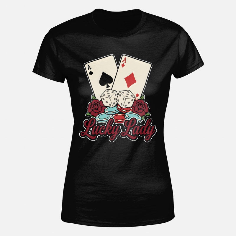 Camisetas: Lucky Lady - P&oacute;ker con Ases y Dados