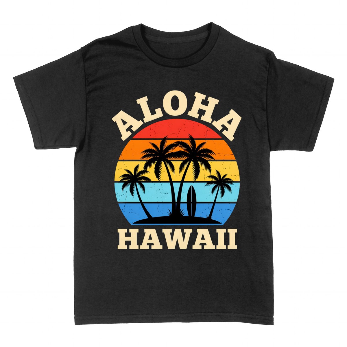 Camisetas: Aloha Hawaii &mdash; Atardecer Retro y Palmeras