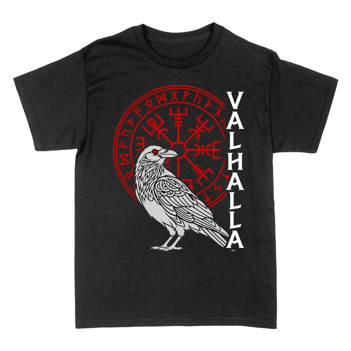 Camisetas: Cuervo de Valhalla con Vegvisir R&uacute;nico