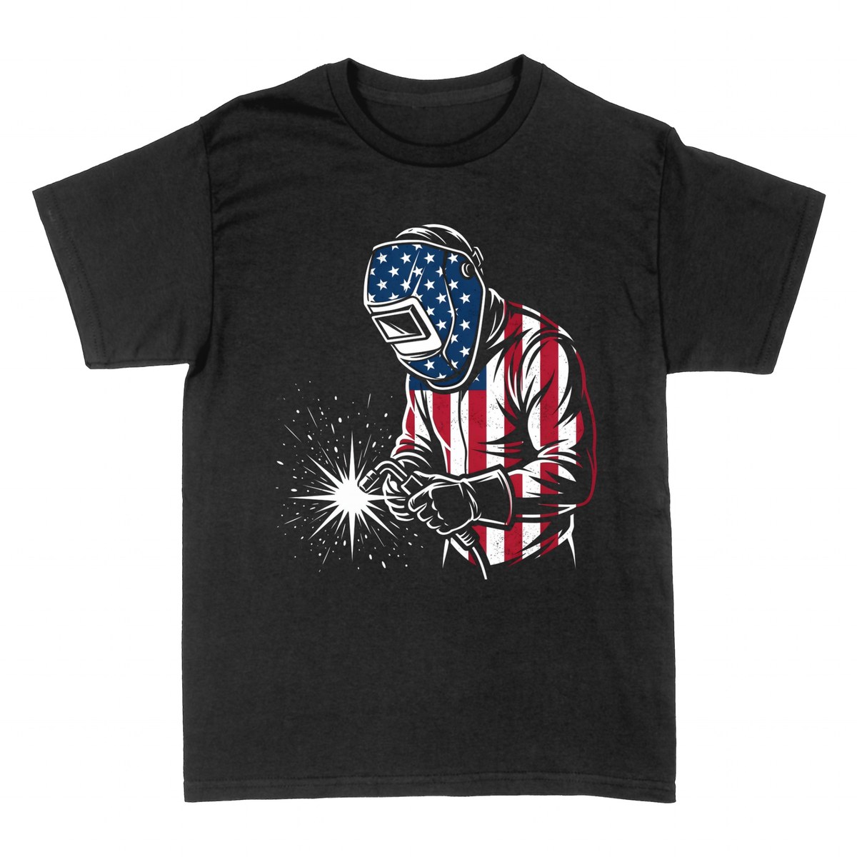 Camisetas: Soldador con bandera americana y chispas