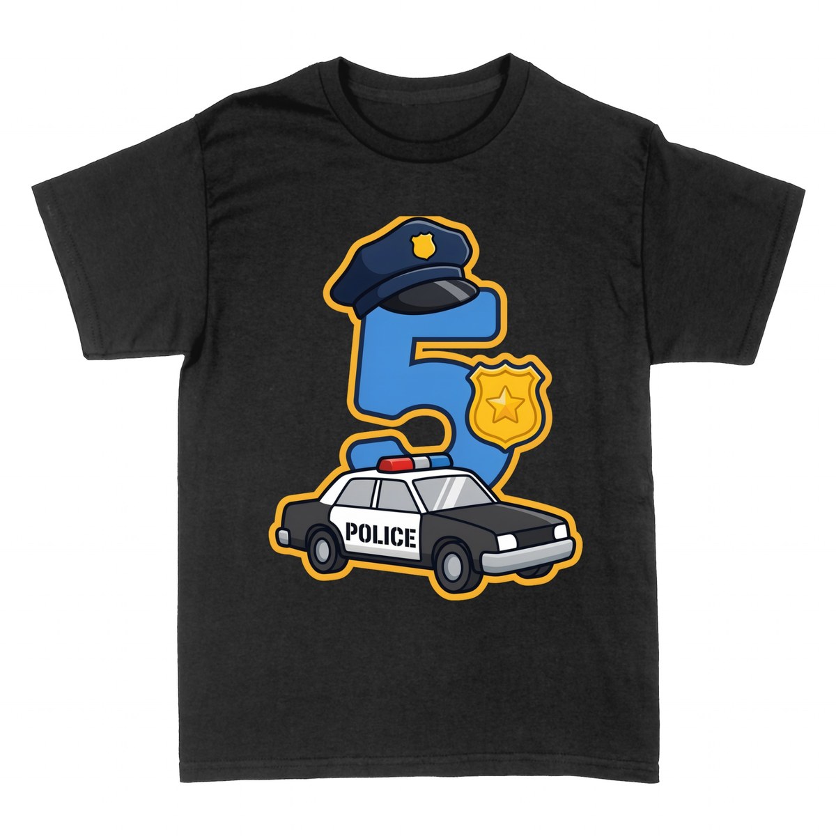 Camisetas: N&uacute;mero 5 Polic&iacute;a con Coche Patrulla