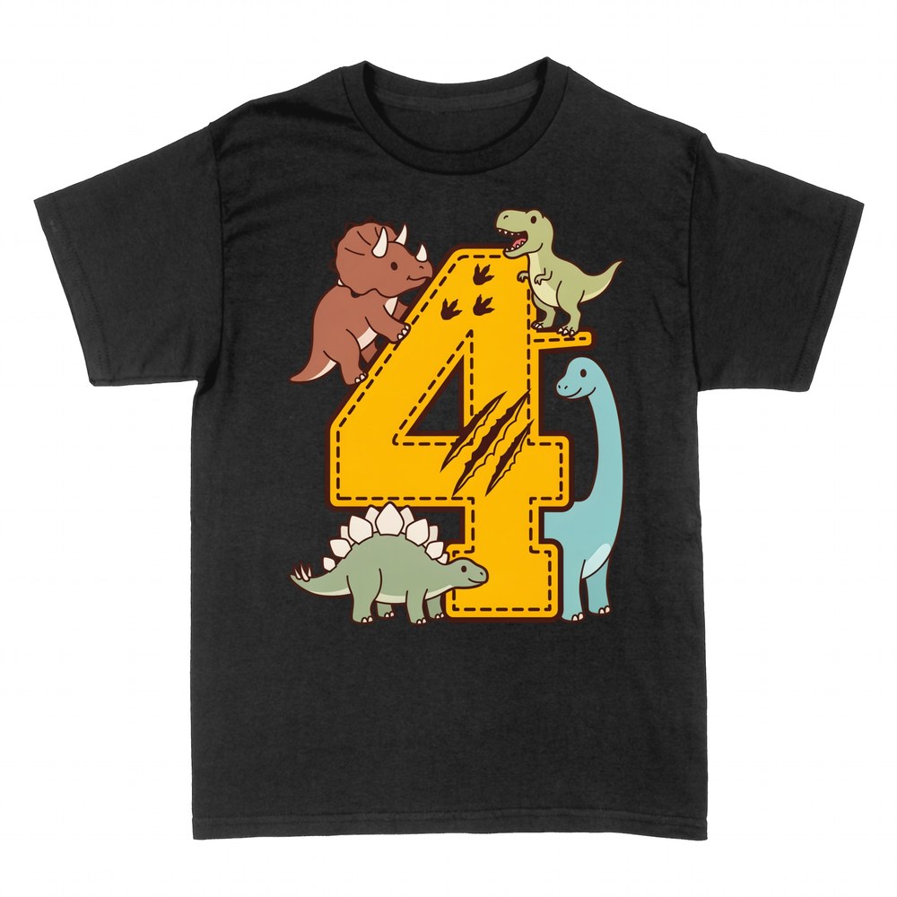 Camisetas: 4 A&ntilde;os Dinosaurios Cumplea&ntilde;os