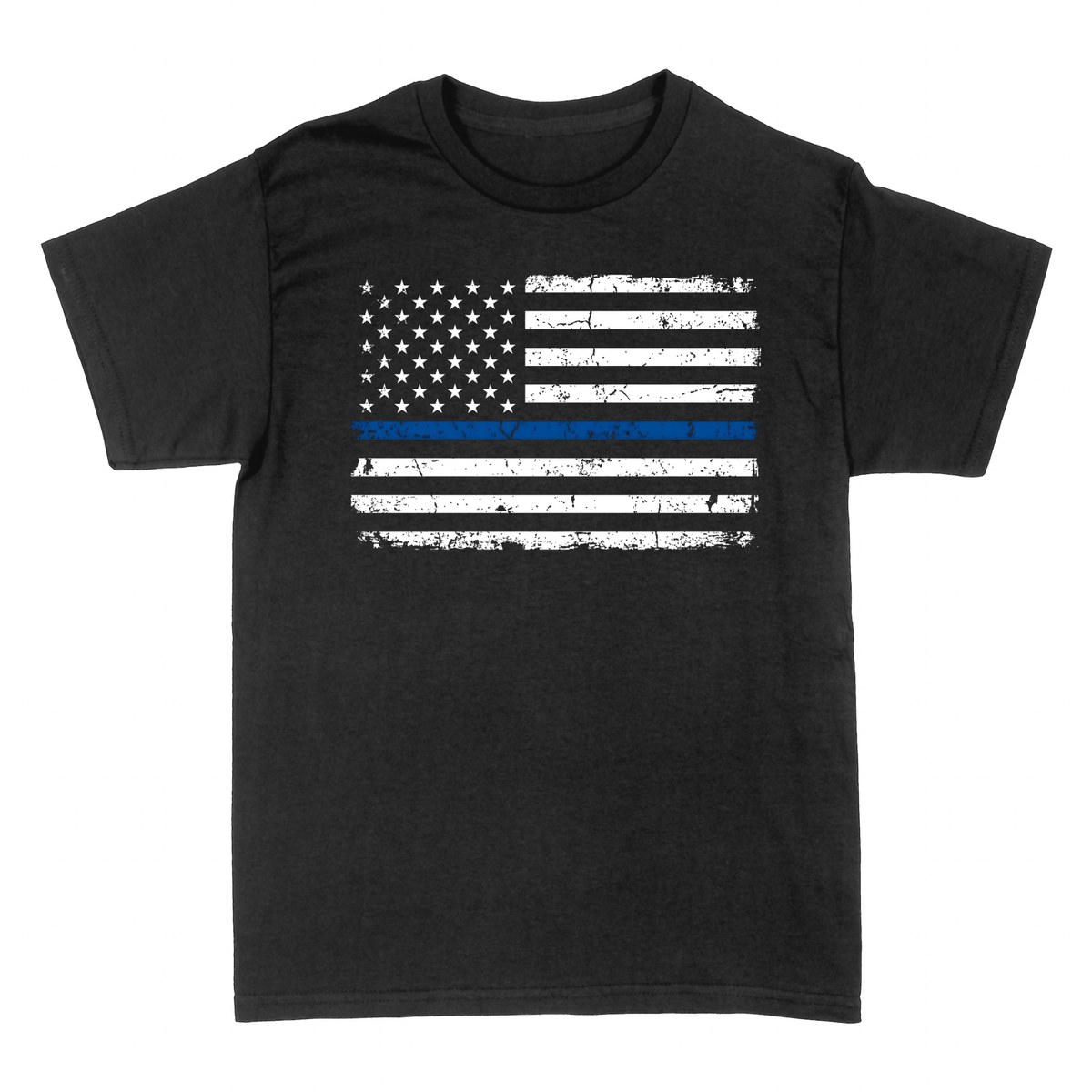 Camisetas: Bandera Thin Blue Line Envejecida