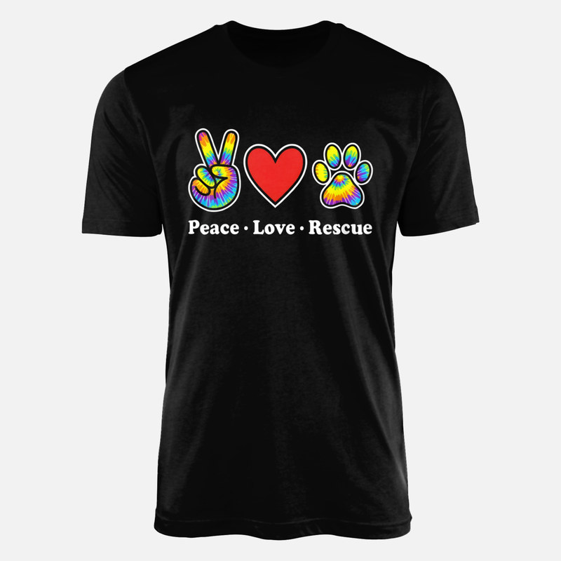 Camisetas: Paz, amor y adopci&oacute;n con huella de perro