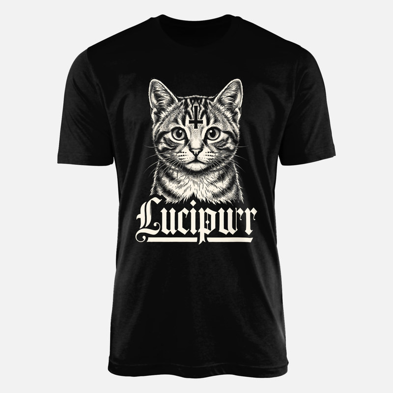 Camisetas: Gato diabolico Lucipurr cruz invertida