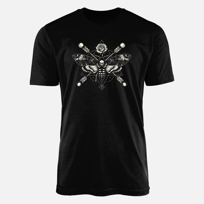 Camisetas: Polilla calavera y rosa m&iacute;stica