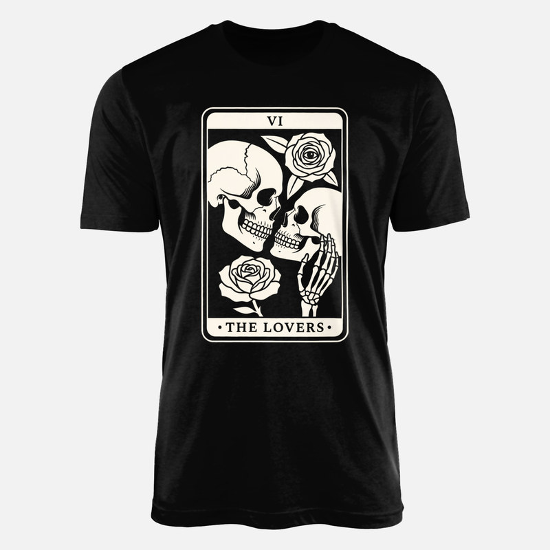Camisetas: Carta de tarot Los Enamorados con calaveras