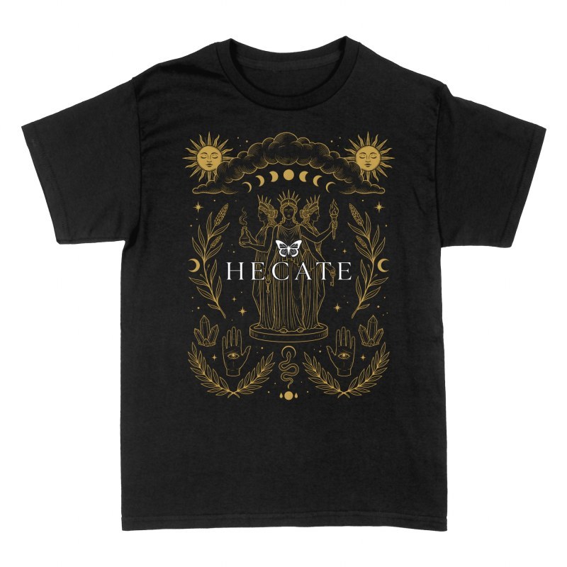 Camisetas: Diosa H&eacute;cate con fases lunares y ojos m&iacute;sticos
