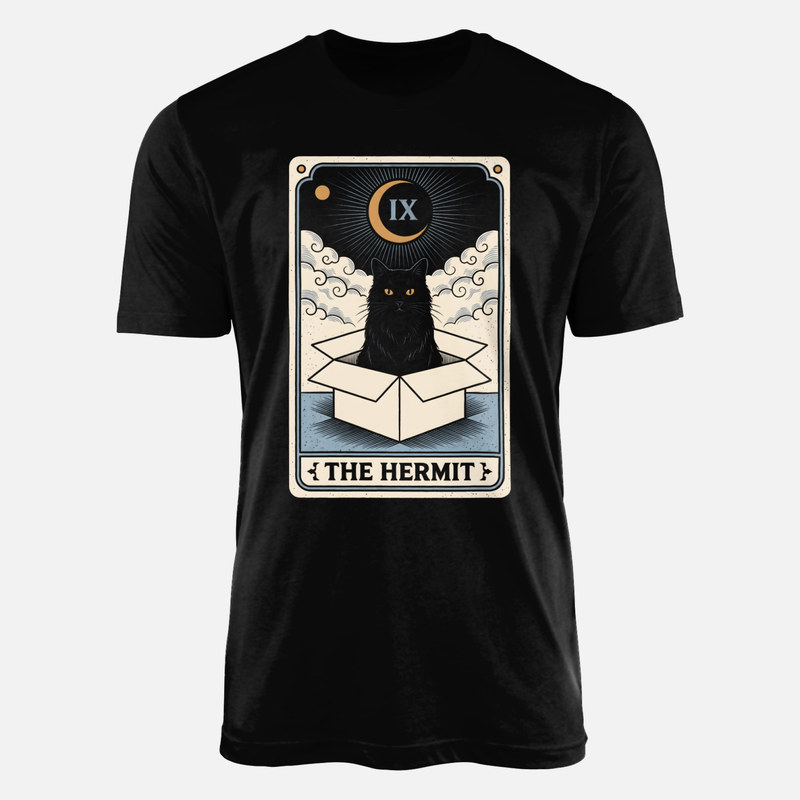 Camisetas: Carta de tarot El Ermita&ntilde;o gato en caja