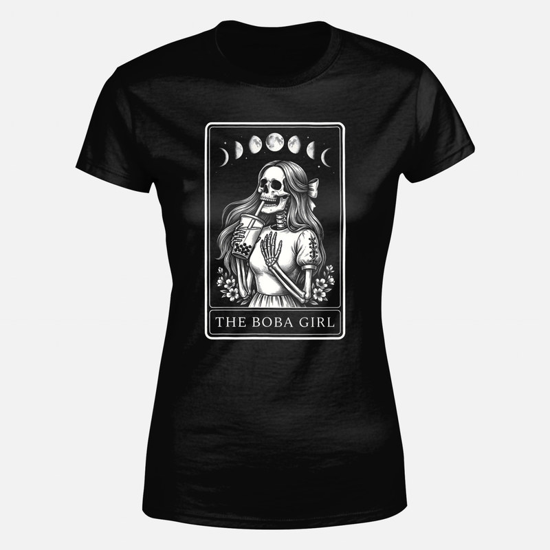 Camisetas: Esqueleto con t&eacute; boba estilo carta de tarot