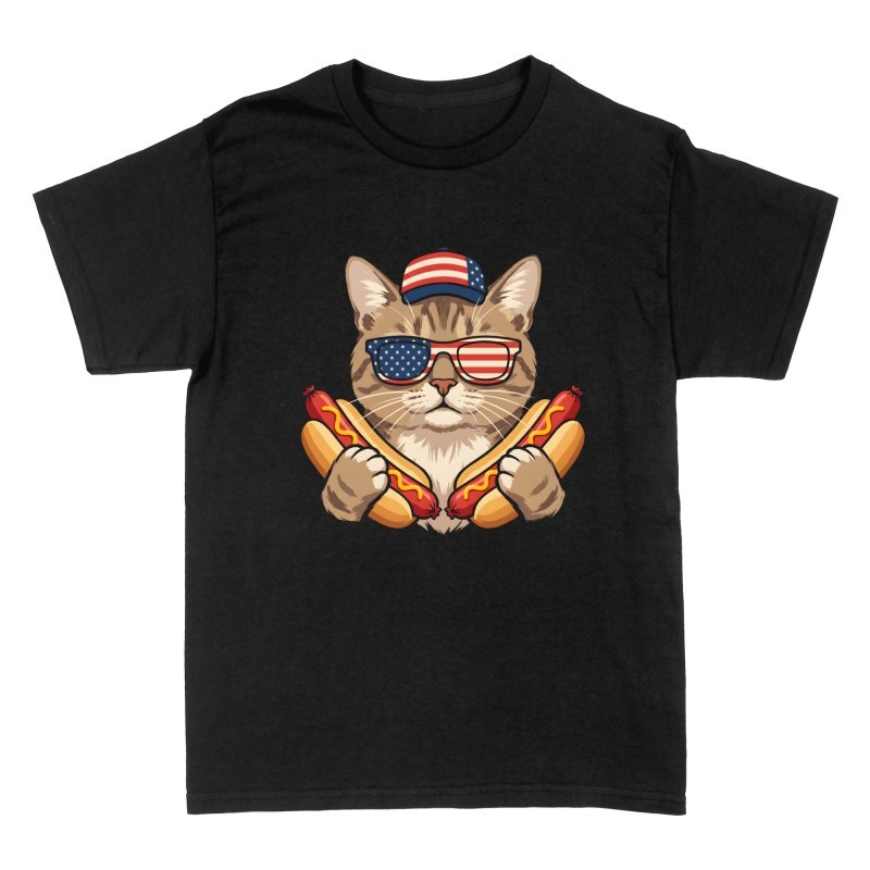 Camisetas: Gato patriota con perritos calientes