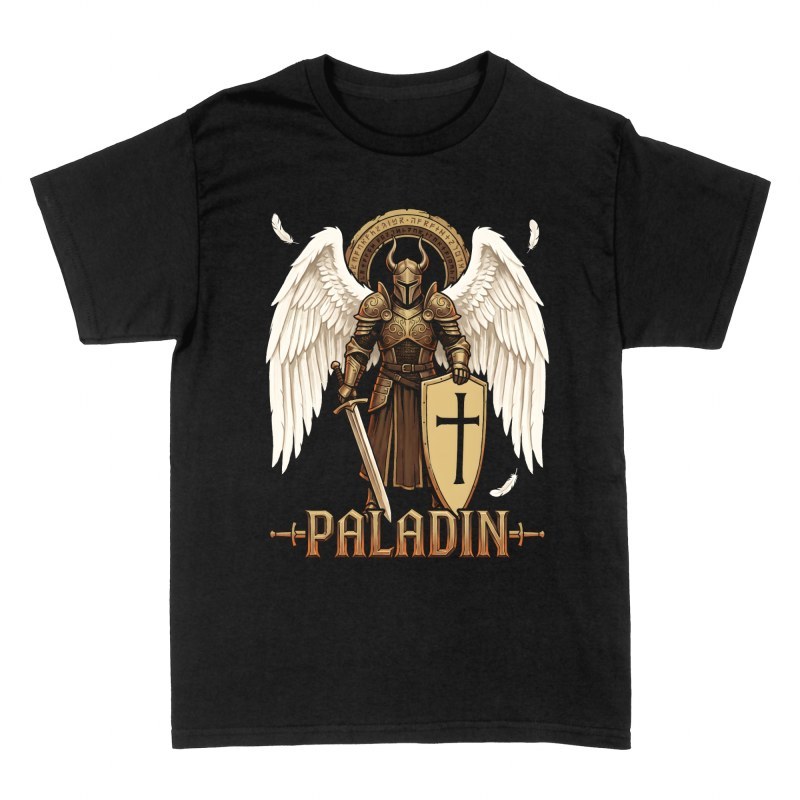 Camisetas: Palad&iacute;n alado con espada y armadura dorada