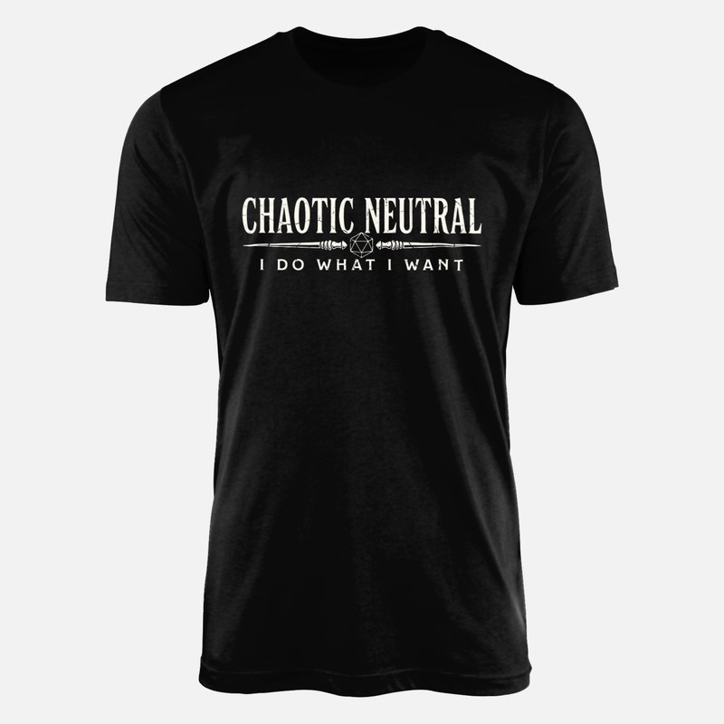 Camisetas: Ca&oacute;tico neutral con dado d20 y varitas