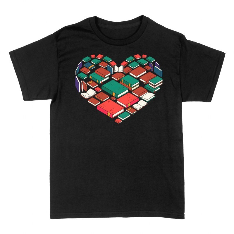 Camisetas: Coraz&oacute;n de libros apilados