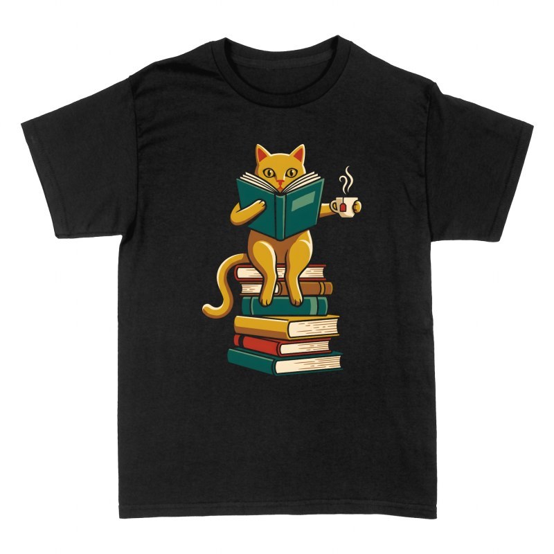 Camisetas: Gato leyendo sobre libros con t&eacute;
