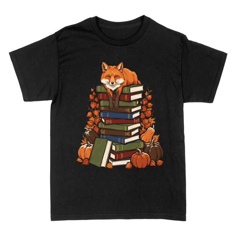 Camisetas: Zorro sobre libros y calabazas oto&ntilde;ales