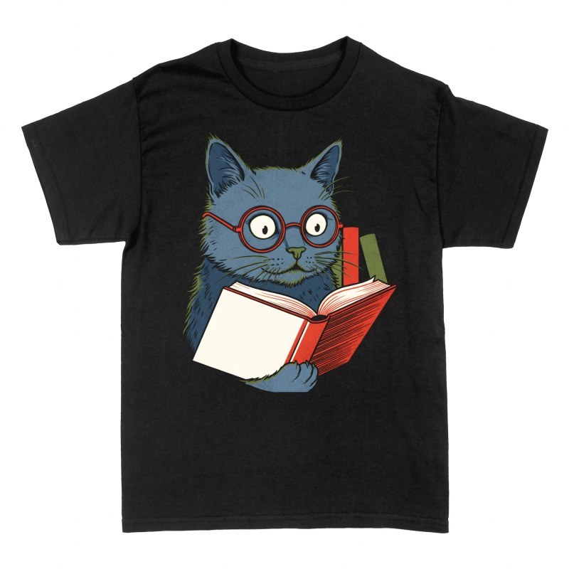 Camisetas: Gato con gafas leyendo un libro