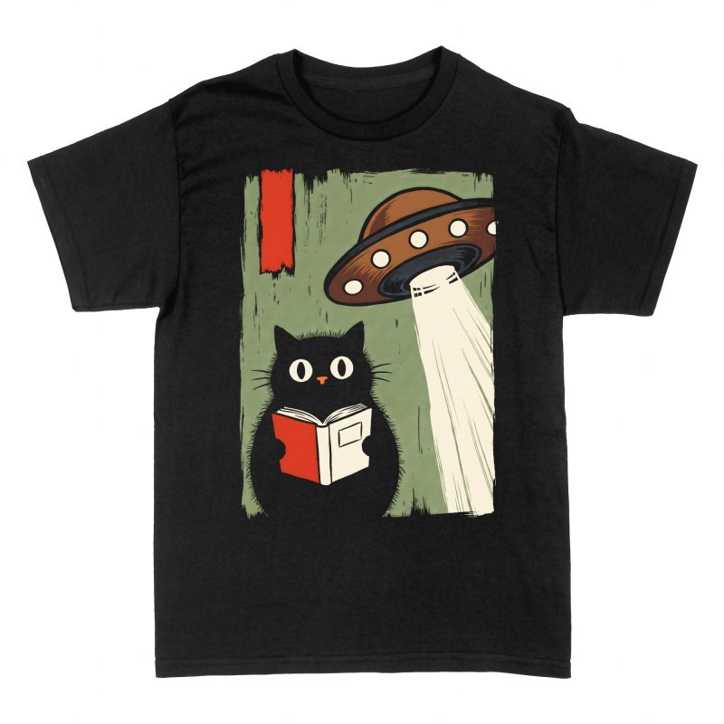 Camisetas: Gato leyendo bajo ovni