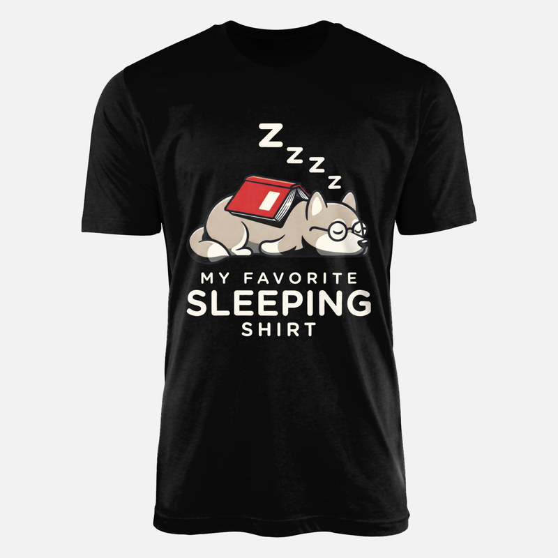 Camisetas: Perro husky durmiendo con libro y gafas