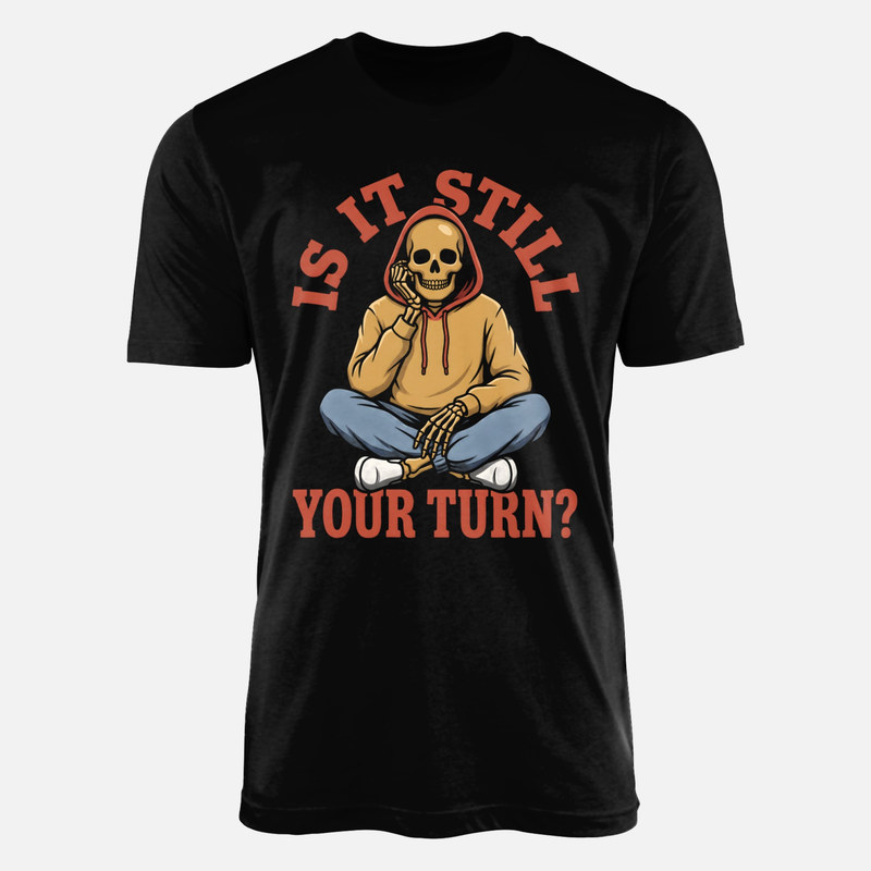 Camisetas: Esqueleto esperando turno en juego de mesa