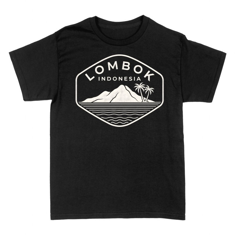 Camisetas: Emblema Lombok Indonesia con palmeras
