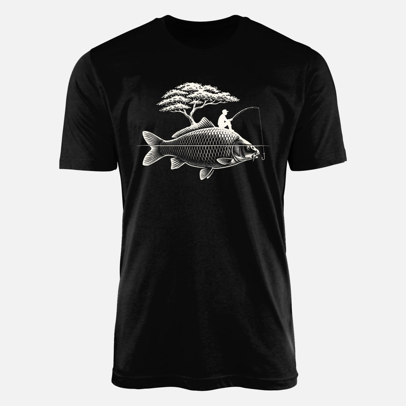 Camisetas: Pescador sobre carpa gigante