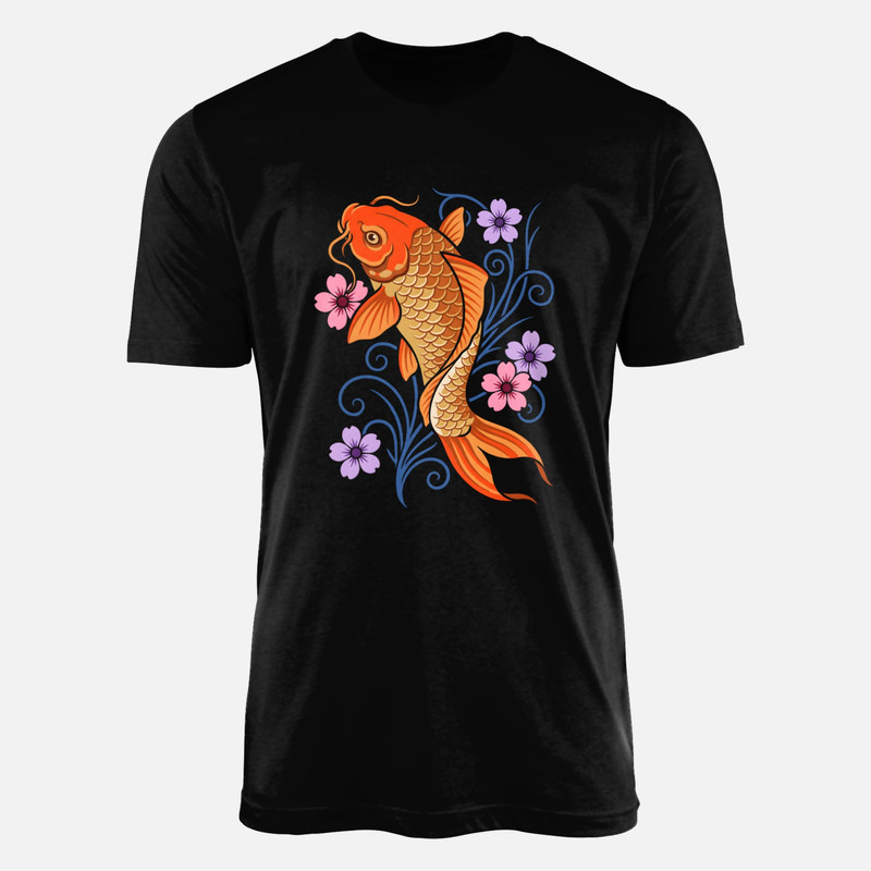 Camisetas: Pez koi japon&eacute;s y flores de cerezo