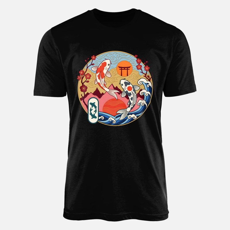 Camisetas: Peces koi y puerta torii japonesa