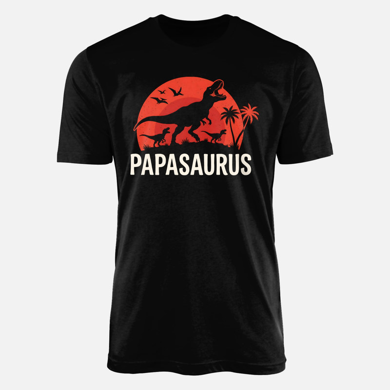 Camisetas: Papasaurus con cr&iacute;as y atardecer retro