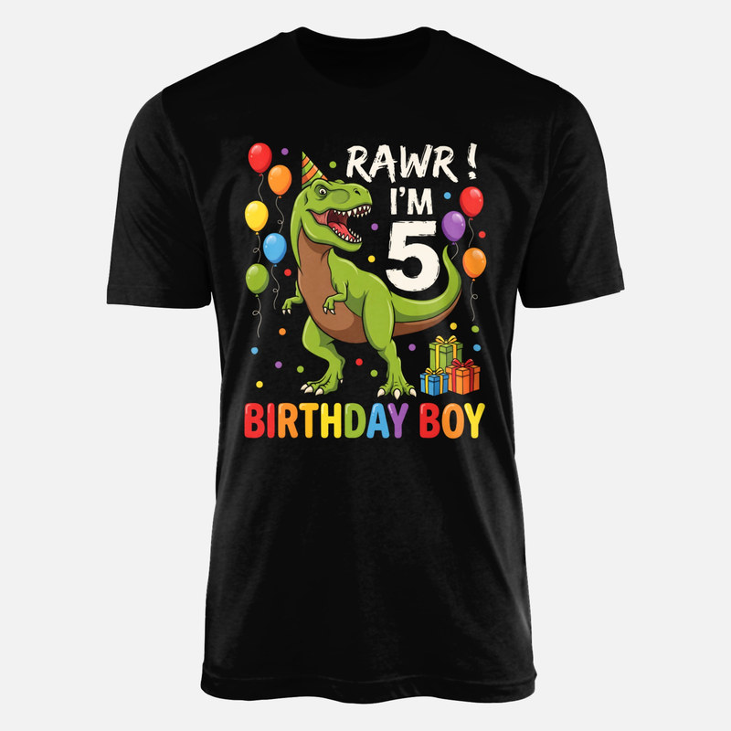Camisetas: Cumplea&ntilde;os 5 dinosaurio T-Rex fiesta